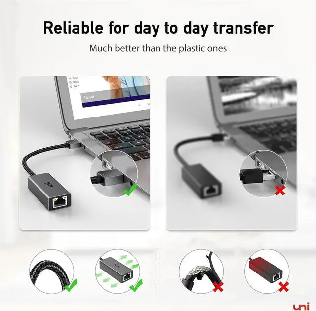 Alt view image 3 of 7 - uni USB 3.0 to Ethernet Adapter, Nintendo Switch Ethernet Adapter, Gigabit USB to RJ45 Network Adapter, LAN Adapter Compatible with Chrome OS, Windows 8/7/XP/10, macOS, Linux, and More