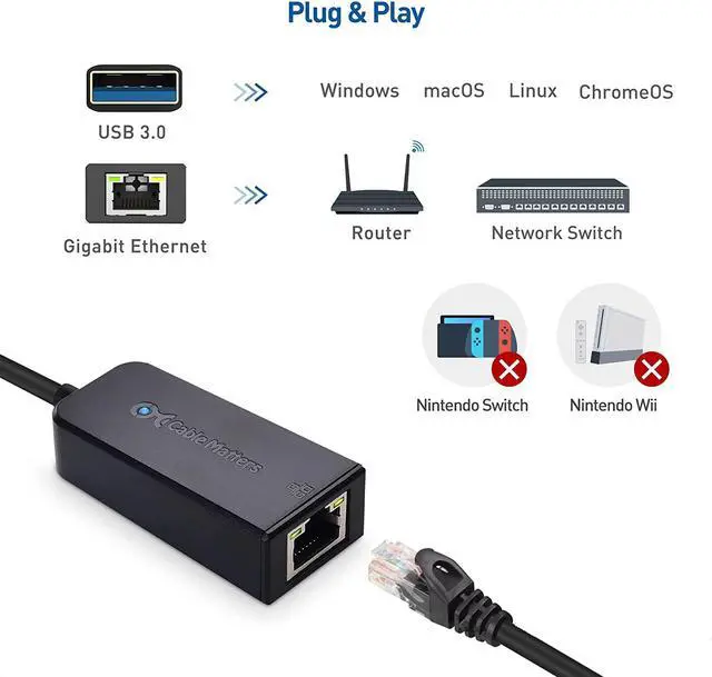 Alt view image 5 of 7 - Cable Matters USB to Ethernet Adapter (USB 3.0 to Ethernet, USB 3 to Ethernet, USB to Gigabit Ethernet, USB to RJ45) Supporting 10/100/1000 Mbps Ethernet Network in Black