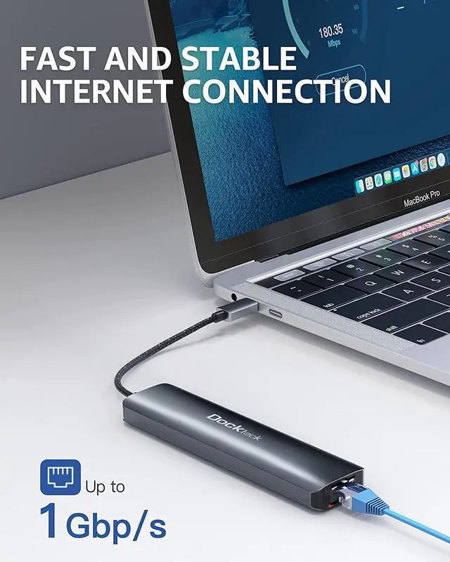 Alt view image 5 of 7 - USB C Hub Multiport Adapter, dockteck 7-in-1 USB-C Hub with 4K 60Hz, 1Gbps Ethernet, 100W Power Delivery, SD/TF Card Slots, USB 3.0 5Gbps Data Ports, for MacBook Pro, MacBook Air, iPad Pro, XPS