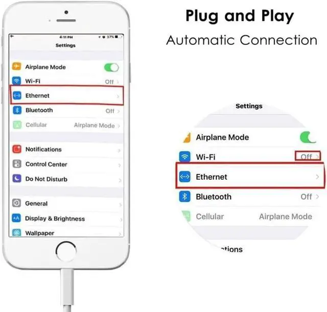 Alt view image 7 of 7 - [Apple MFi Certified] Lightning to Ethernet Adapter,RJ45 Ethernet LAN Network Adapter Cable with 8 Pin Connector Compatible with iPhone 13/12/11/XS/XR/X/8/7/iPad/iPod, Plug and Play, Supports 100Mbps
