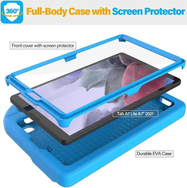 Alt view image 6 of 7 - SUPLIK Kids Case for  Galaxy Tab A9 8.7 2023 / Tab A7 Lite 2021 8.7-inch Tablet Built-in with Screen Protector Durable Shockproof Lightweight Handle Stand Protective Cover Blue