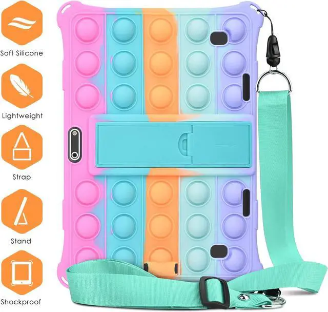 Alt view image 7 of 7 - Silicone Case Compatible with Dragon Touch Notepad K10 10 inch Universal Tablet Case Multi-Angle Protective Cover for ZONKO K105 10 inch Winsing 10 with Strap & Stylus Pen Rainbow