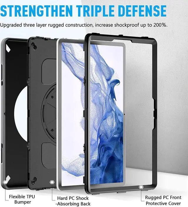 Alt view image 2 of 7 - Case for Samsung Galaxy Tab S8 Plus 12.4 Inch 2022 - Black+Sky Blue - Get 2