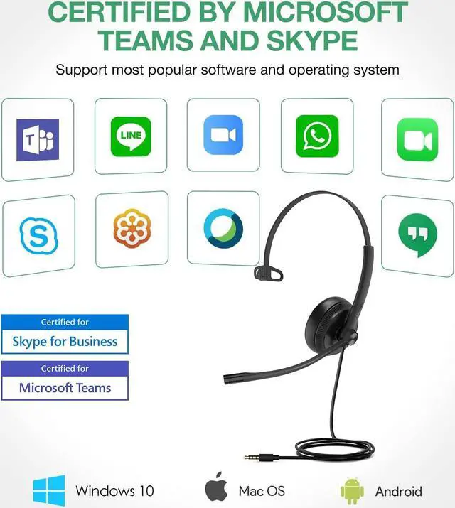 Alt view image 4 of 7 - Headset with Microphone 3.5mm Headphone with Mic for PC Computer Laptop Phones Teams Certified Work Office Headset