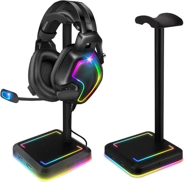 Main image of TEEDOR Headphone Stand, RGB Gaming Headset Holder with 2 USB Charger Ports & 10 Lighting Modes for Desktop PC Game Earphone Accessories