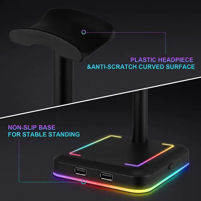 Alt view image 5 of 6 - TEEDOR Headphone Stand, RGB Gaming Headset Holder with 2 USB Charger Ports & 10 Lighting Modes for Desktop PC Game Earphone Accessories