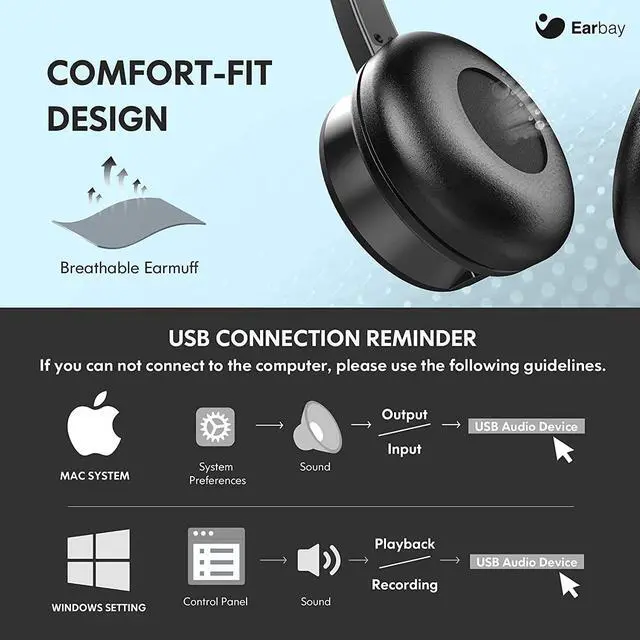 Alt view image 7 of 7 - USB Computer Headset with Microphone for Laptop PC,3.5mm Wired Stereo Call Center Headset with Microphone Noise Cancelling, Corded Desktop Headphones with Mic & Mute for Office/Telework/Home/Zoom