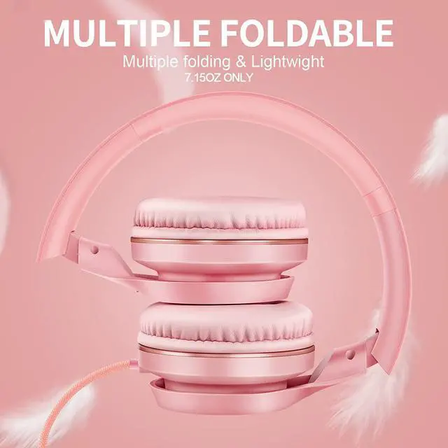 Alt view image 3 of 7 - S9 Wired Headphones with Microphone for SchoolOn-Ear Kids Headphones for Girls BoysFolding Lightweight and 3.5mm Audio Jack Headset for Phone IpadTablet PC Chromebook (Pearl Pink)