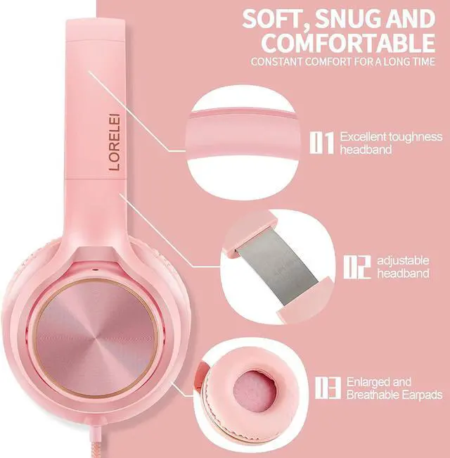 Alt view image 4 of 7 - S9 Wired Headphones with Microphone for SchoolOn-Ear Kids Headphones for Girls BoysFolding Lightweight and 3.5mm Audio Jack Headset for Phone IpadTablet PC Chromebook (Pearl Pink)