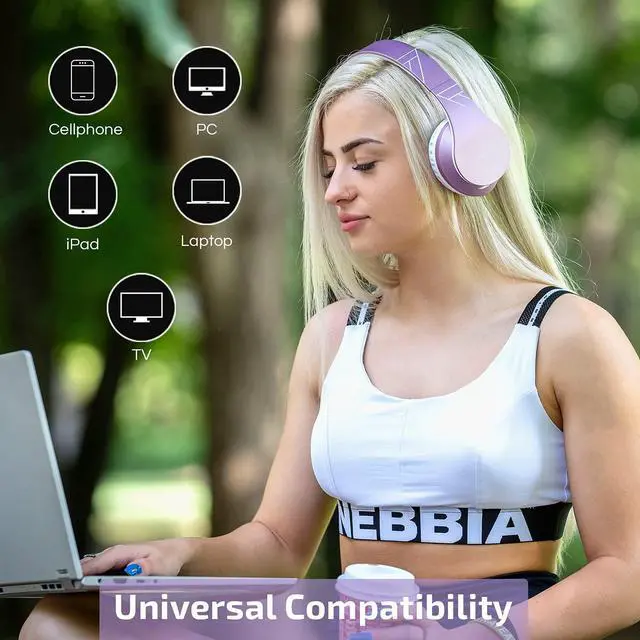 Alt view image 3 of 7 - PowerLocus Bluetooth Headphones Over Ear, Wireless Headphones with Microphone, Foldable Headphone, Soft Memory Foam Earmuffs & Lightweight, Micro SD/TF,FM Radio for iPhone/Android/Tablet/PC/TV(Purple)