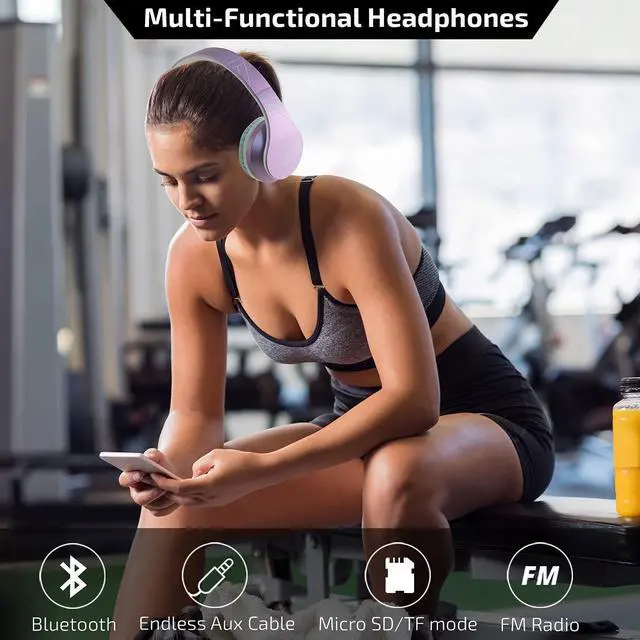Alt view image 5 of 7 - PowerLocus Bluetooth Headphones Over Ear, Wireless Headphones with Microphone, Foldable Headphone, Soft Memory Foam Earmuffs & Lightweight, Micro SD/TF,FM Radio for iPhone/Android/Tablet/PC/TV(Purple)
