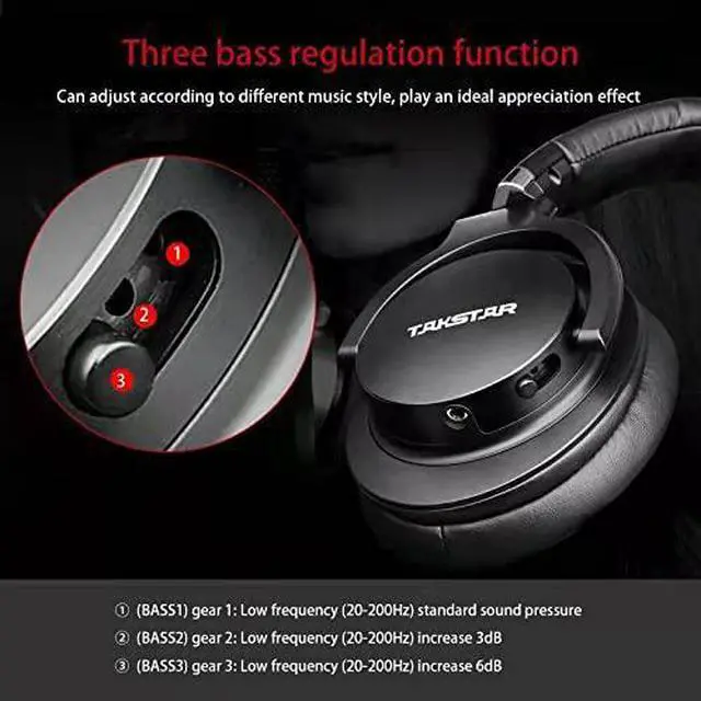 Alt view image 3 of 7 - TAKSTAR Over-Ear Monitor Headphones Bass Adjustment HiFi Stereo Dynamic Studio Noise Cancelling Headsets for Recording Monitoring  PRO 82 Black