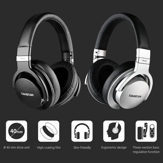 Alt view image 2 of 7 - TAKSTAR Over-Ear Monitor Headphones Bass Adjustment HiFi Stereo Dynamic Studio Noise Cancelling Headsets for Recording Monitoring  PRO 82 Black