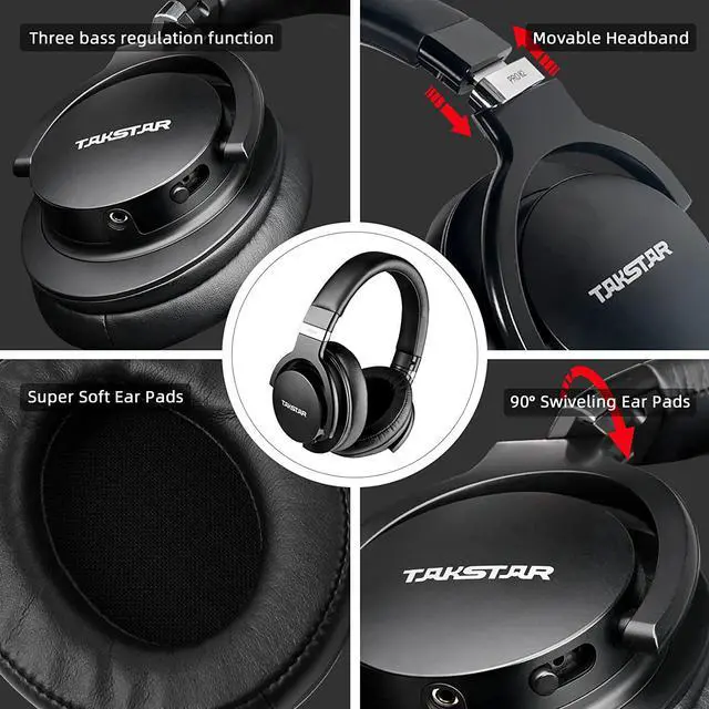 Alt view image 5 of 7 - TAKSTAR Over-Ear Monitor Headphones Bass Adjustment HiFi Stereo Dynamic Studio Noise Cancelling Headsets for Recording Monitoring  PRO 82 Black