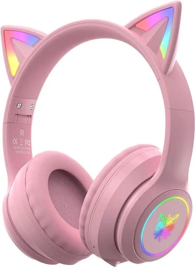 Main image of Cat Ear Bluetooth Headphones for Kids & Adults 55H Play Time Wireless Foldable & Wired Multi-Function LED Light Up Over Ear Headphones with Mic and Volume Control for iPhone/iPad/Laptop/PC