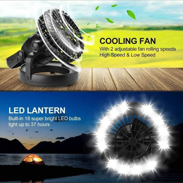 Alt view image 3 of 7 - Odoland Portable LED Camping Lantern with Ceiling Fan - Hurricane Emergency