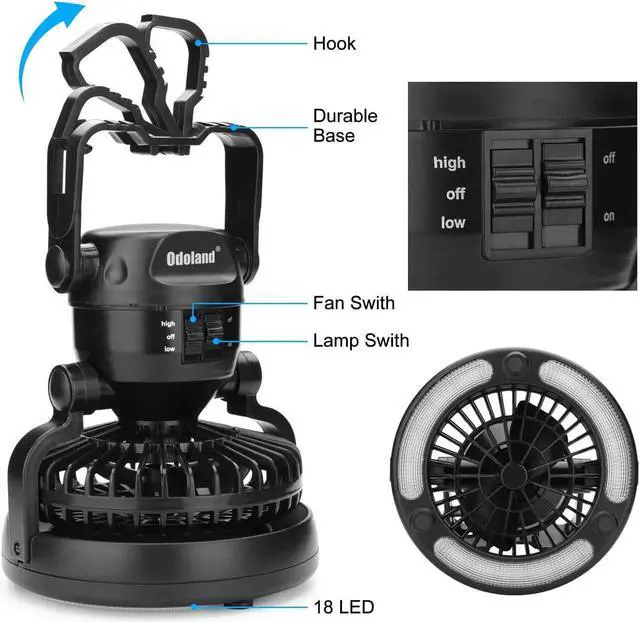 Alt view image 5 of 7 - Odoland Portable LED Camping Lantern with Ceiling Fan - Hurricane Emergency