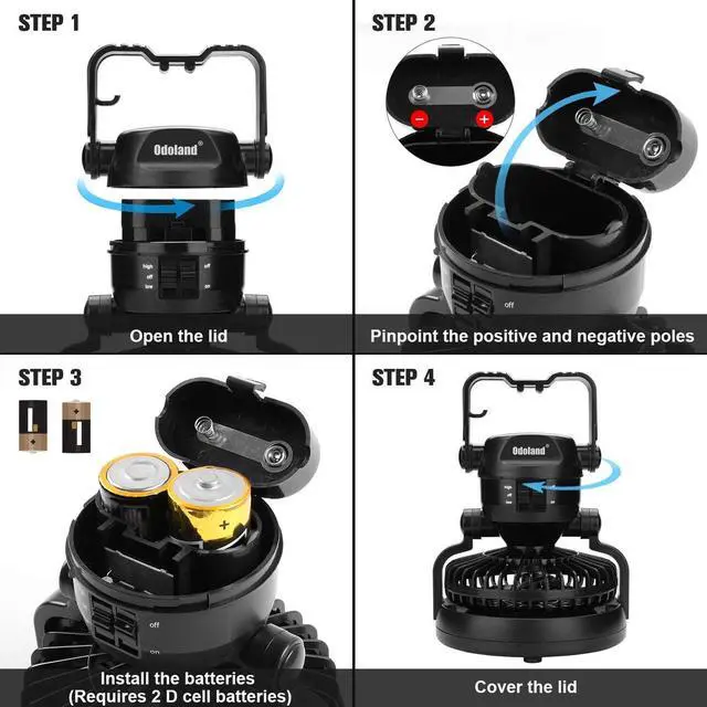 Alt view image 7 of 7 - Odoland Portable LED Camping Lantern with Ceiling Fan - Hurricane Emergency