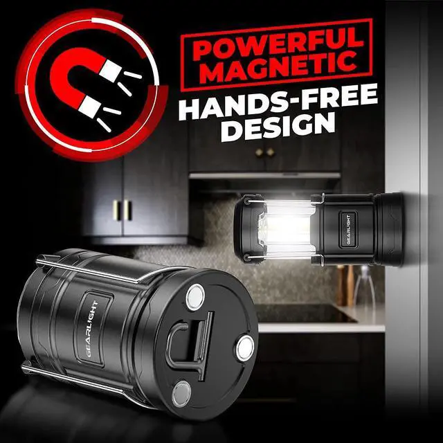 Alt view image 2 of 7 - Camping Lantern - 2 Portable LED Battery Powered Lantern with Magnetic Base and Foldable Hook for Emergency Use or Campsites Essential Hurricane Survival Kit with Batteries