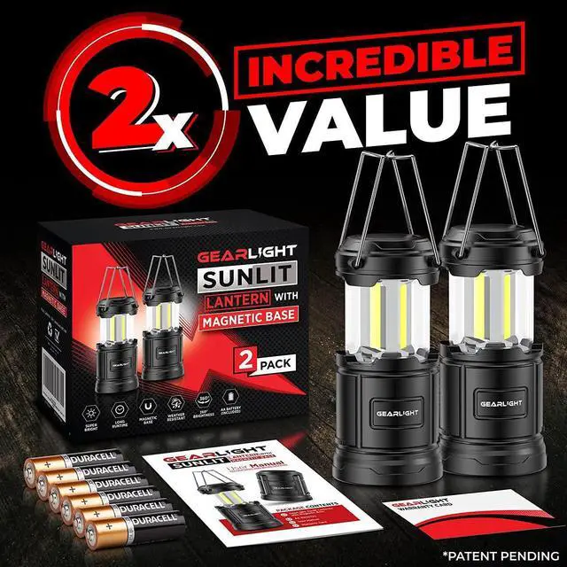 Alt view image 3 of 7 - Camping Lantern - 2 Portable LED Battery Powered Lantern with Magnetic Base and Foldable Hook for Emergency Use or Campsites Essential Hurricane Survival Kit with Batteries