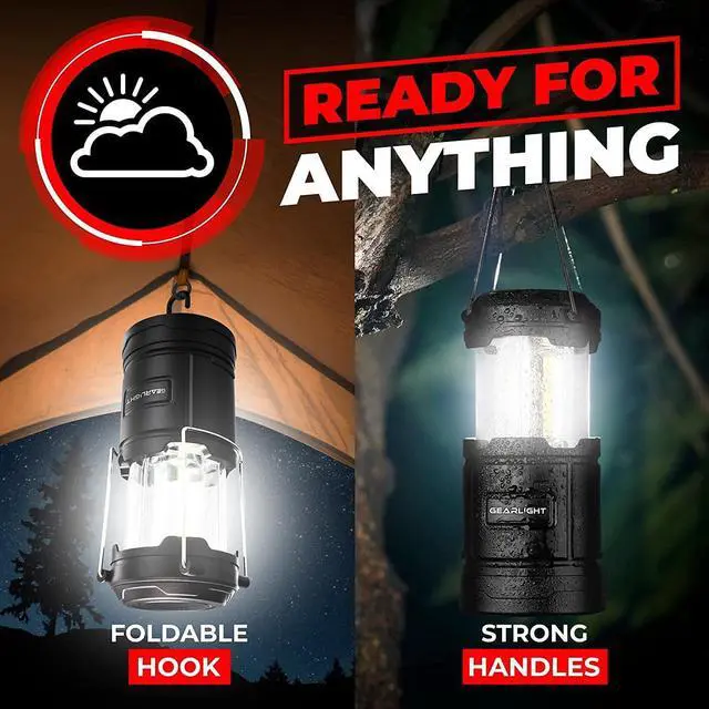 Alt view image 6 of 7 - Camping Lantern - 2 Portable LED Battery Powered Lantern with Magnetic Base and Foldable Hook for Emergency Use or Campsites Essential Hurricane Survival Kit with Batteries