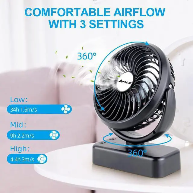 Alt view image 3 of 7 - Portable Camping Fan with LED Lantern- 40H Work Time Rechargeable Battery Operated Fan with Hanging Hook for Tent Car RV Hurricane Emergency Outages Survival Kit