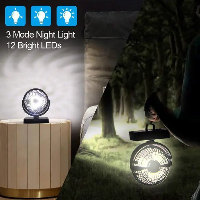 Alt view image 4 of 7 - Portable Camping Fan with LED Lantern- 40H Work Time Rechargeable Battery Operated Fan with Hanging Hook for Tent Car RV Hurricane Emergency Outages Survival Kit