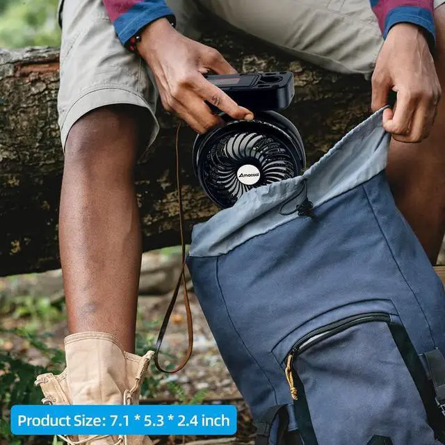 Alt view image 6 of 7 - Portable Camping Fan with LED Lantern- 40H Work Time Rechargeable Battery Operated Fan with Hanging Hook for Tent Car RV Hurricane Emergency Outages Survival Kit