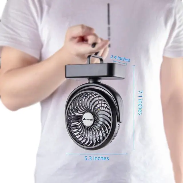 Alt view image 7 of 7 - Portable Camping Fan with LED Lantern- 40H Work Time Rechargeable Battery Operated Fan with Hanging Hook for Tent Car RV Hurricane Emergency Outages Survival Kit