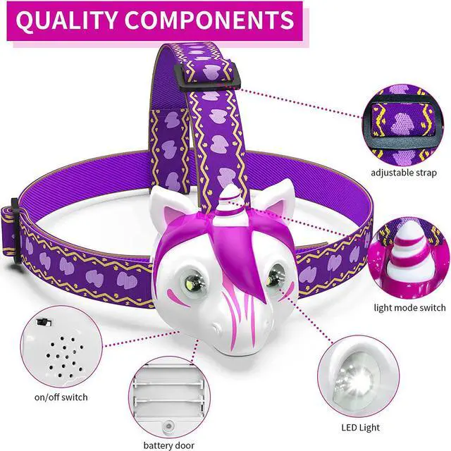 Alt view image 3 of 6 - Unicorn LED Headlamp-Unicorn Headlamp for Kids Camping Accessories Unicorn Toy Head Lamp Flashlight for Boys Girls or Adults Apply to Running Camping Hiking Reading and Party.