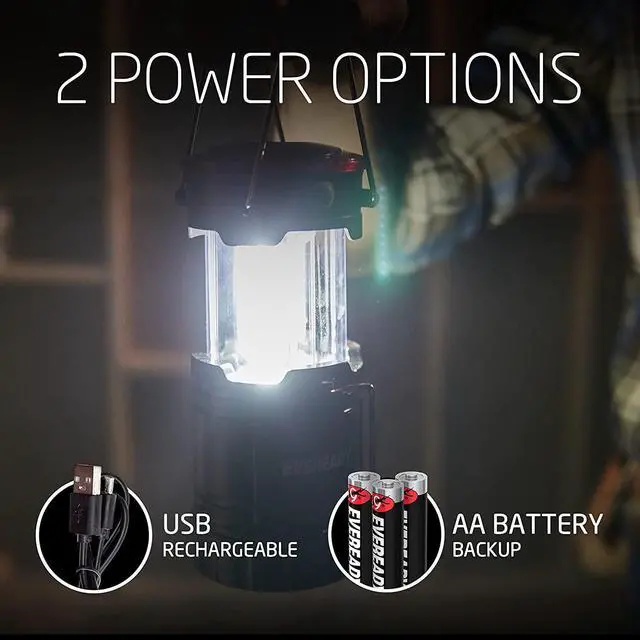 Alt view image 3 of 7 - Eveready LED Camping Lanterns (4-Pack), Hybrid Power Rechargeable Collapsible Lantern Flashlights, Ultra Bright Tent Lights for Outdoors, Camping, Fishing, Emergency Black , one Size