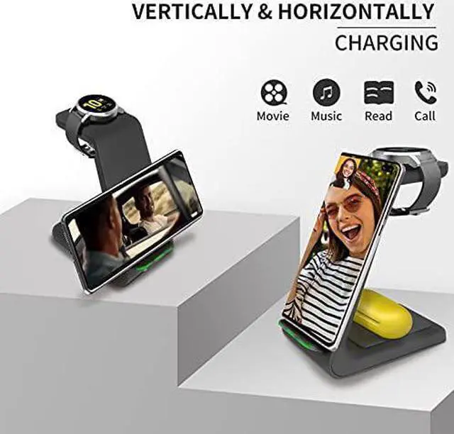 Alt view image 3 of 7 - YOCUNKER Wireless Charger for Samsung,3 in 1 Charging Station Dock for Galaxy Watch 5/4/3/2/Active 2/1/Gear S3, S22 Ultra/S21/S20/S10/Note 20/Z Flip 4/Z Fold 4/3,Galaxy Buds+/Pro/Live Black