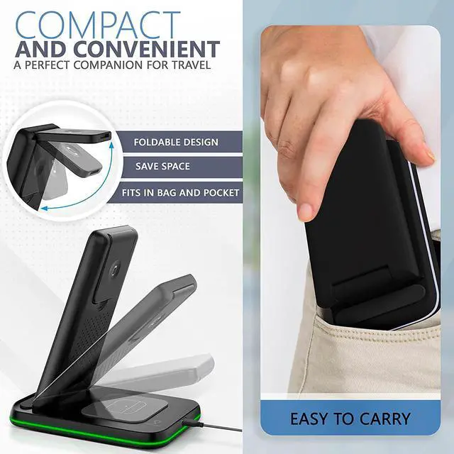 Alt view image 3 of 7 - TechQi Wireless Charger 3 in 1 charging station Apple watch charger wireless charging station charging station for multiple devices Apple Samsung wireless charger Apple charging station iWatch charger