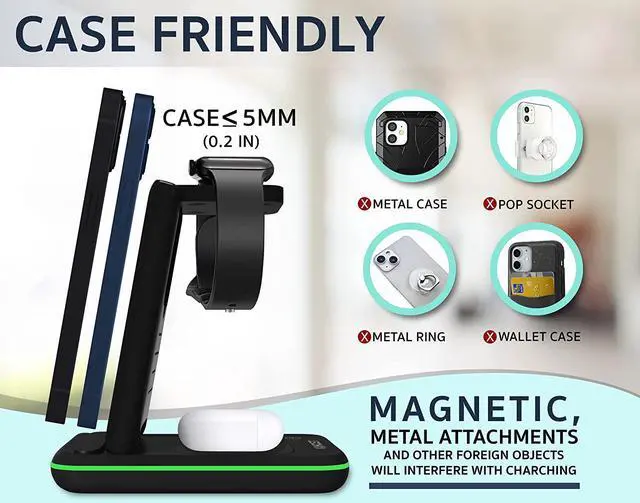 Alt view image 5 of 7 - TechQi Wireless Charger 3 in 1 charging station Apple watch charger wireless charging station charging station for multiple devices Apple Samsung wireless charger Apple charging station iWatch charger