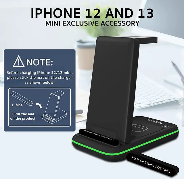 Alt view image 6 of 7 - TechQi Wireless Charger 3 in 1 charging station Apple watch charger wireless charging station charging station for multiple devices Apple Samsung wireless charger Apple charging station iWatch charger