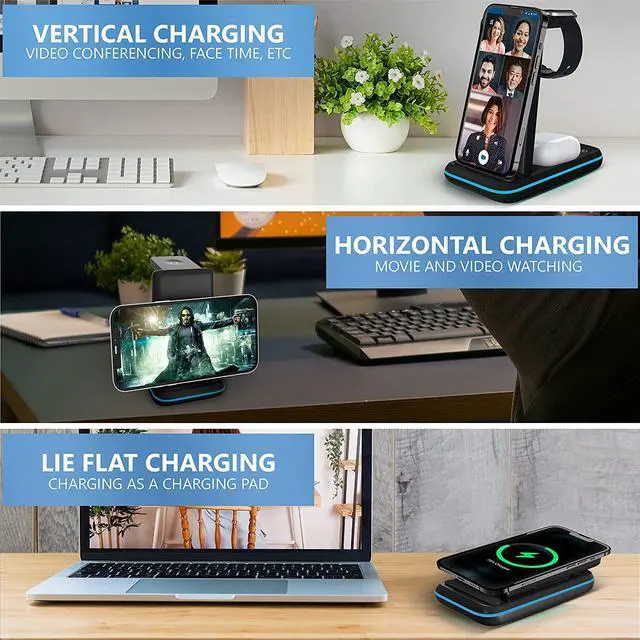 Alt view image 4 of 7 - TechQi Wireless Charger 3 in 1 charging station Apple watch charger wireless charging station charging station for multiple devices Apple Samsung wireless charger Apple charging station iWatch charger