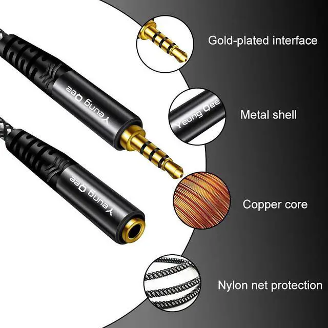 Alt view image 3 of 6 - Headphone Extension Cable 3 ft 4 Pole Nylon Braid 3.5mm TRRS Male to Female Lossless Stereo Audio Adapter Extension Cable for Tablet/PC/ PS4 and More (3FT/1M)