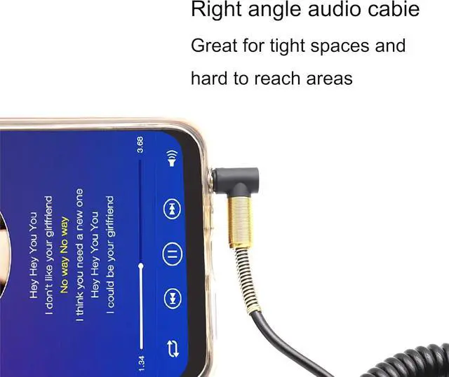 Alt view image 4 of 7 - 3.5mm Coiled Cable - 90 Degree Right Angle 3-Pole TRS Jack Stereo Audio Spring Aux Cable for Smartphones Tablets and MP3 Players (1.5m)