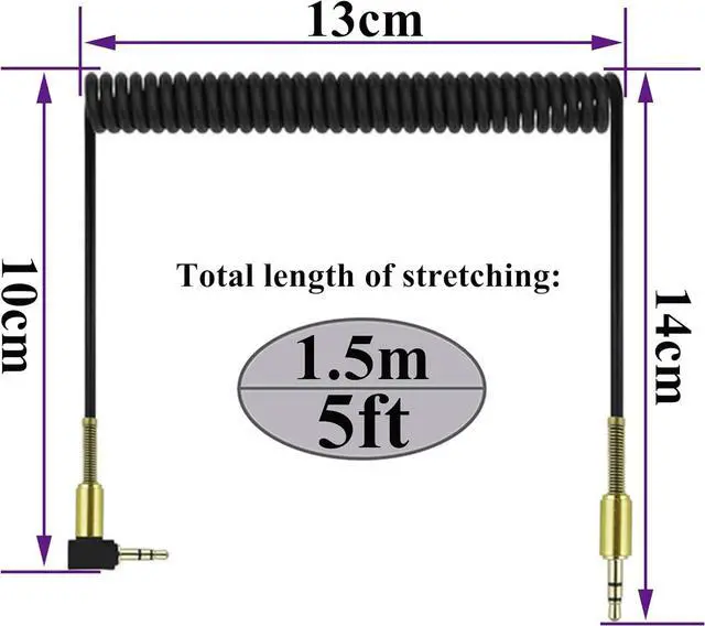 Alt view image 2 of 7 - 3.5mm Coiled Cable - 90 Degree Right Angle 3-Pole TRS Jack Stereo Audio Spring Aux Cable for Smartphones Tablets and MP3 Players (1.5m)