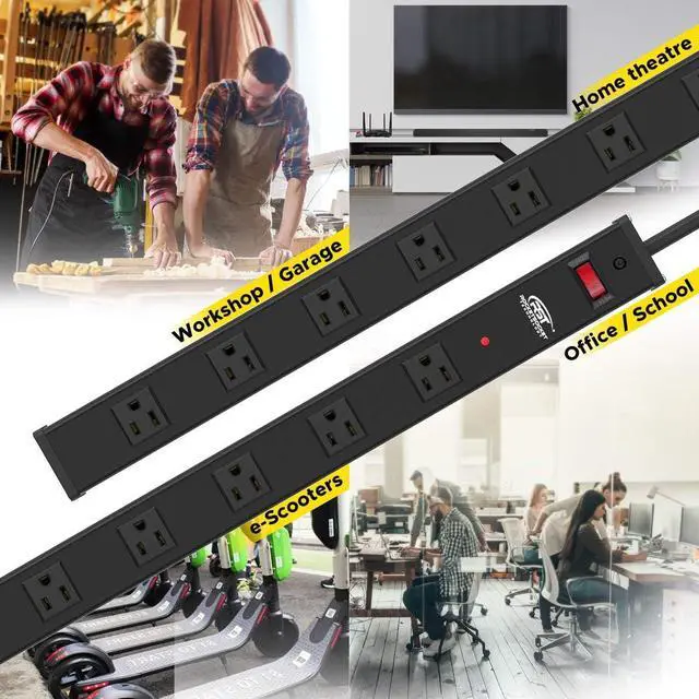 Alt view image 6 of 7 - CRST Heavy Duty Surge Protector Power Strip Wide Spaced 16-Outlet 15 Feet Long Extension Cord Power with Circuit Breaker 1800 Joule for Home, Office, Commercial