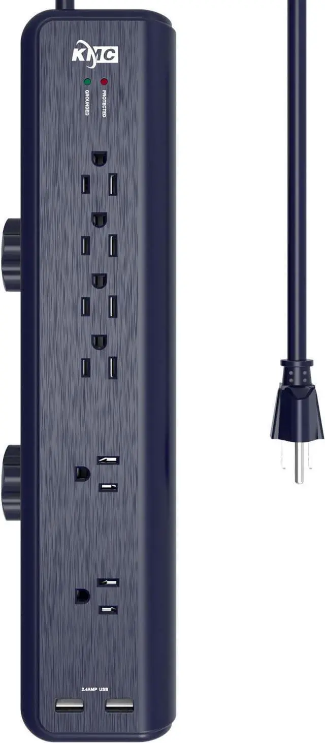 Alt view image 3 of 6 - KMC 6-Outlet Surge Protector Power Strip Clamp Mount 7 Feet Cord with 2.4A 2-Port USB Charging Station