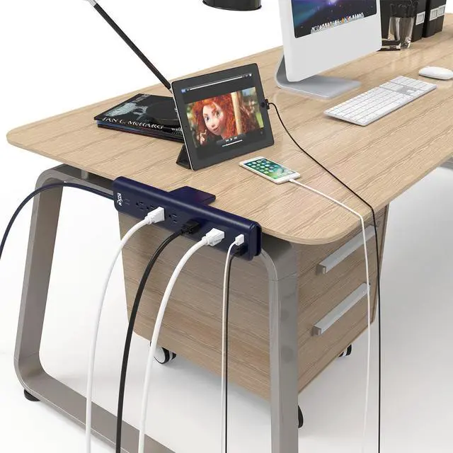 Alt view image 2 of 6 - KMC 6-Outlet Surge Protector Power Strip Clamp Mount 7 Feet Cord with 2.4A 2-Port USB Charging Station