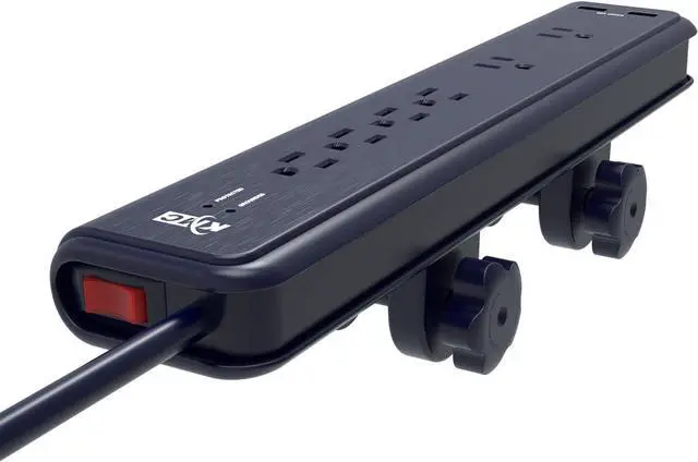 Alt view image 4 of 6 - KMC 6-Outlet Surge Protector Power Strip Clamp Mount 7 Feet Cord with 2.4A 2-Port USB Charging Station