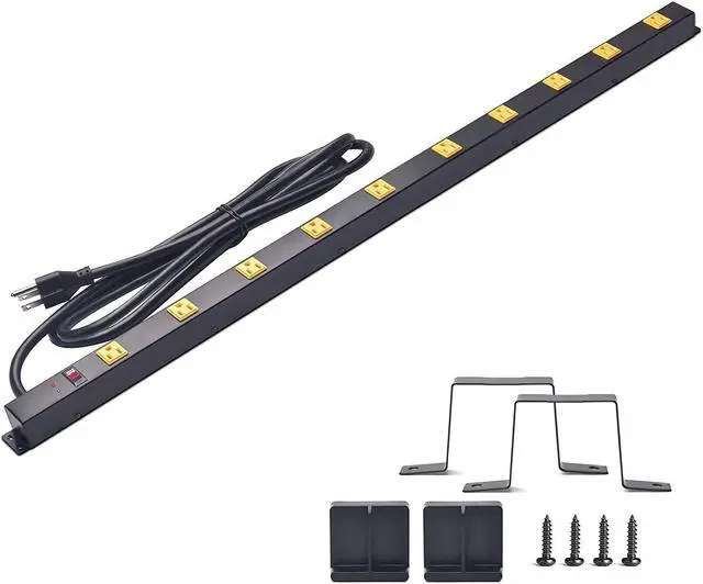 Main image of 10-Outlet Heavy Duty Power Strip Surge Protector Metal Long Extension Cord 6-Foot, SGS Certified,Black(1000J)