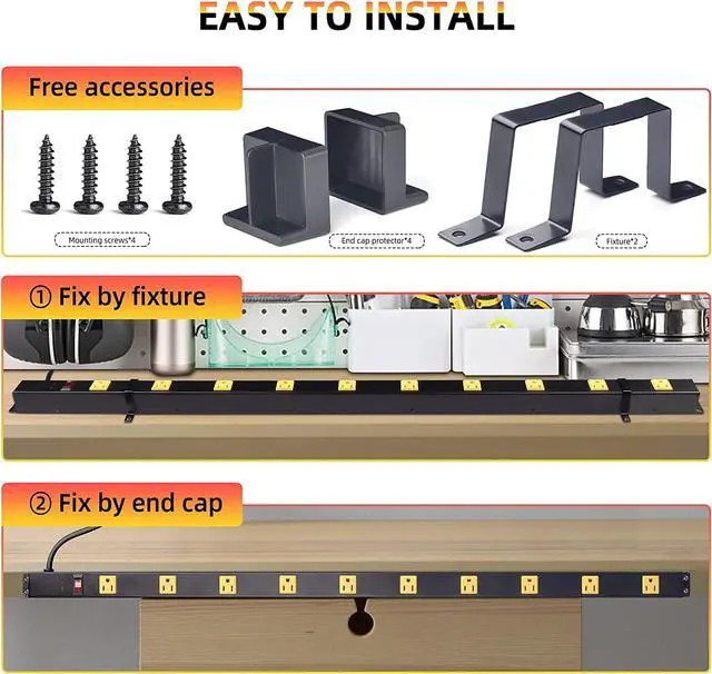 Alt view image 7 of 7 - 10-Outlet Heavy Duty Power Strip Surge Protector Metal Long Extension Cord 6-Foot, SGS Certified,Black(1000J)