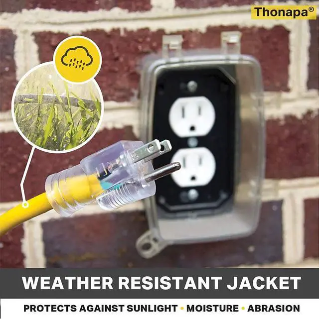 Alt view image 5 of 5 - 10 Gauge Extension Cord 10 ft, Weatherproof Heavy Duty Outdoor Extension Cord Ten AWG, SJTW 3 Prong Lighted Plug 10/3 Yellow Cable 15 Amp, Great for Major Appliances & Garden Tools