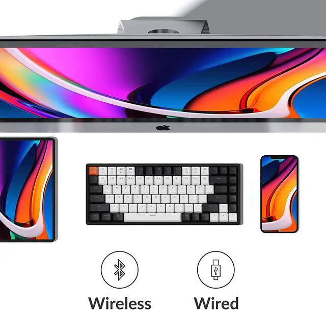Alt view image 2 of 7 - Keychron K2 75% Layout 84 Keys Hot-swappable Bluetooth Wireless/USB Wired Mechanical Keyboard with Gateron G Pro Brown Switch/Double-Shot Keycaps/RGB Backlight/Aluminum Frame for Mac Windows Version 2