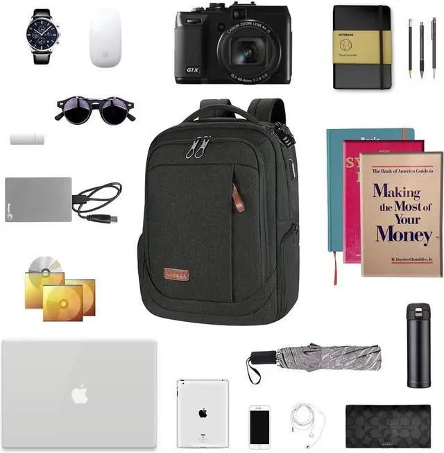 Alt view image 7 of 7 - KROSER Laptop Backpack Large Computer Backpack Fits up to 17.3 Inch Laptop with USB Charging Port Water-Repellent Travel Backpack Casual Daypack for Business/College/Women/Men-Charcoal Black