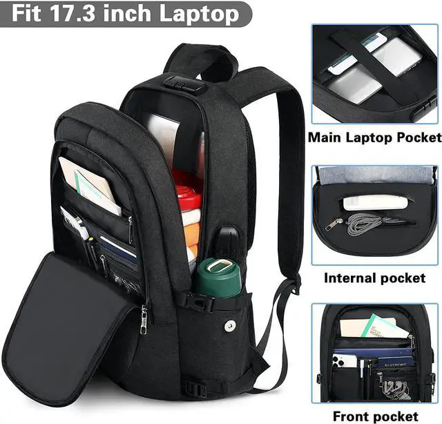 Alt view image 4 of 7 - Travel Laptop Backpack for en 15.6-17.3 inch Laptop Backpack for School Anti Theft Business Work Backpack with USB Charging Port Water Resistant College Computer Bag for Men & Women Black