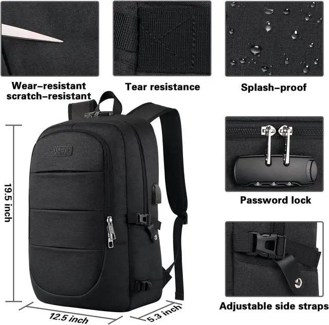 Alt view image 5 of 7 - Travel Laptop Backpack for en 15.6-17.3 inch Laptop Backpack for School Anti Theft Business Work Backpack with USB Charging Port Water Resistant College Computer Bag for Men & Women Black